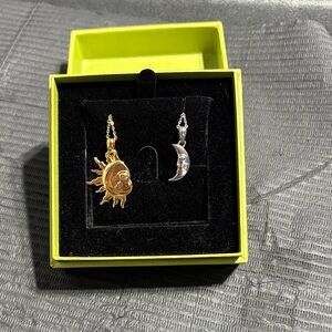 Gold and 925 sterling Silver Sun and Moon Pendant Necklace Set